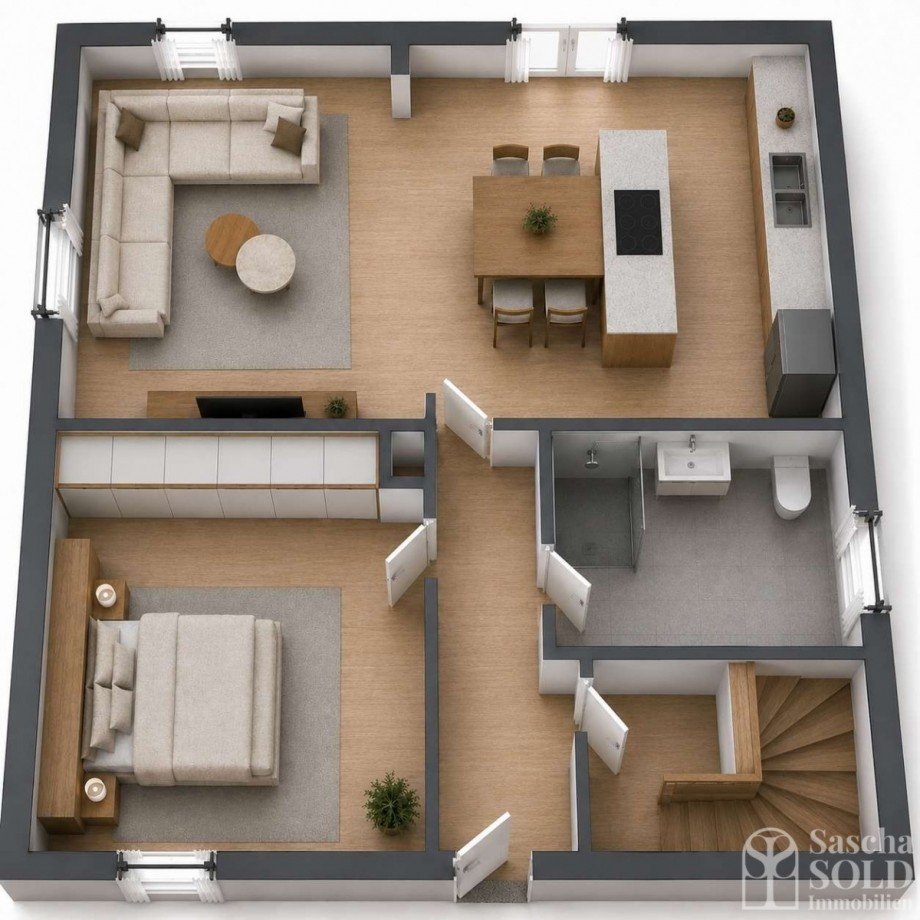 Grundriss (mit KI erstellt) Etagenwohnung Sankt Ingbert