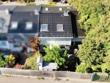 Drohnenaufnahme Modernes Reihenendhaus in St. Ingbert - S�d mit K�che, Sauna, Wintergarten, Garage und Dachterrasse