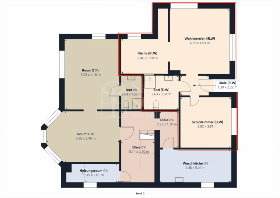 Grundriss (rot markiert) Erdgeschosswohnung Kirkel