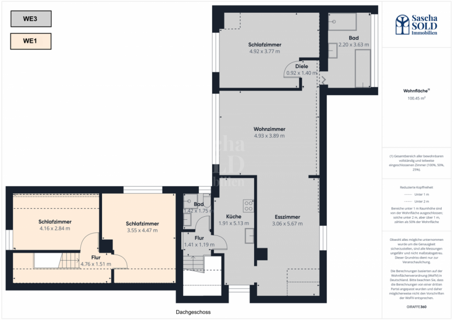 Grundriss WE1+WE3 (DG) Mehrfamilienhaus Friedrichsthal